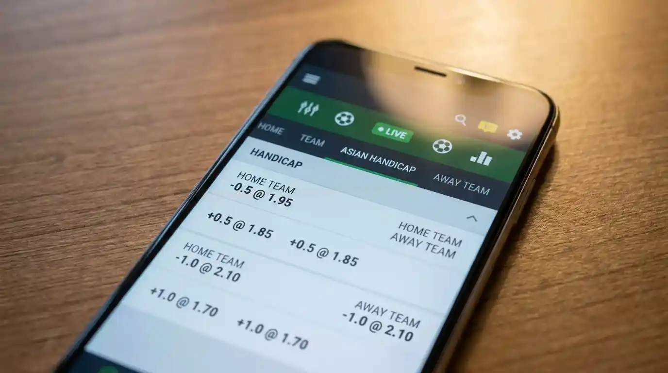 Asian handicap football market displayed on a UK bookmaker app with tight overround
