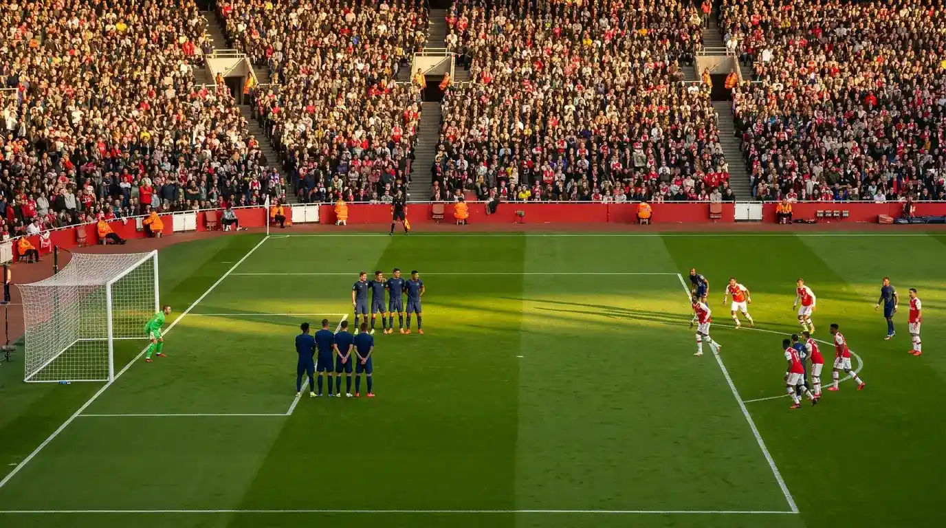 Away Premier League side defending deep against home pressure during a competitive tactical match