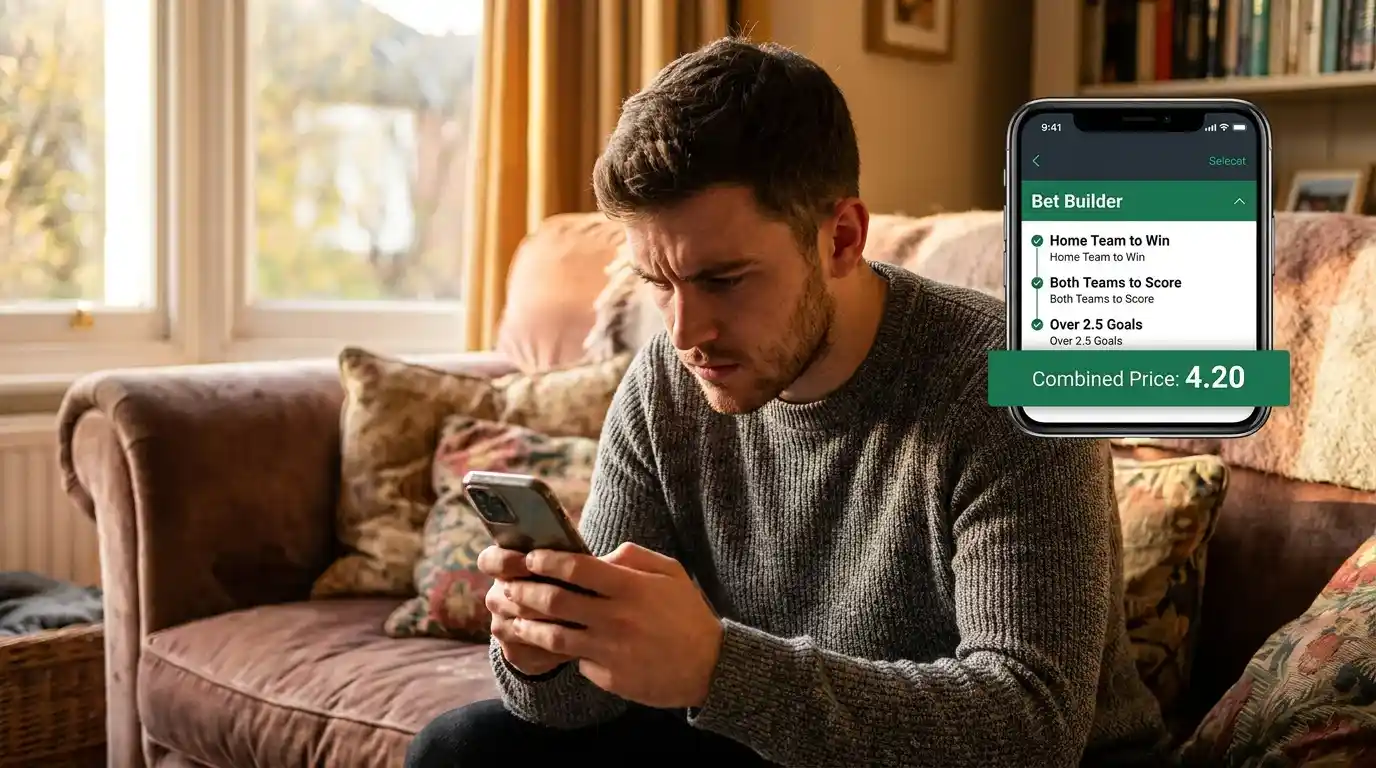 A UK punter building a same-game multi on a mobile app with several Premier League legs selected