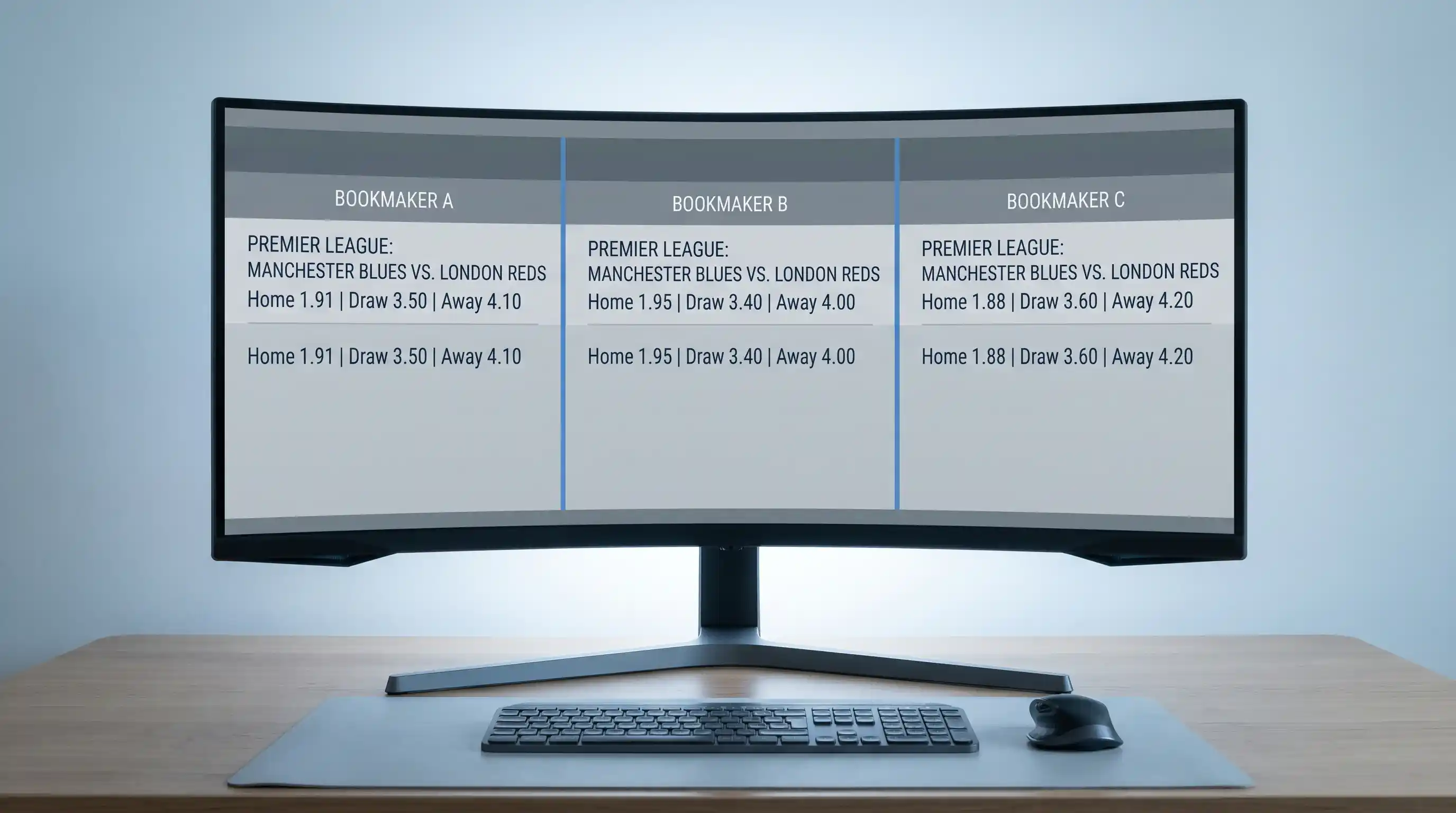 Side-by-side comparison of football odds across multiple UK bookmaker websites on a desktop