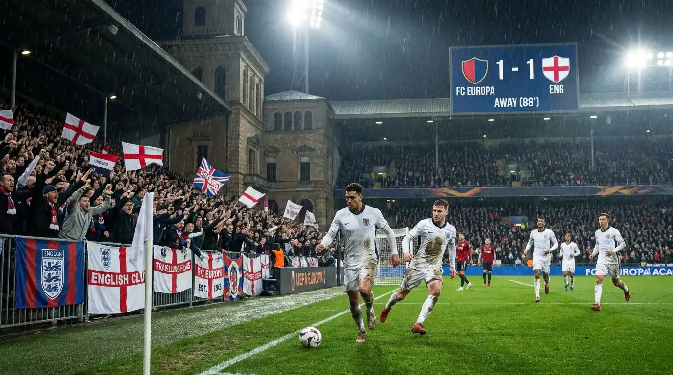 Premier League side playing an away Europa League fixture against a continental club with travelling fans