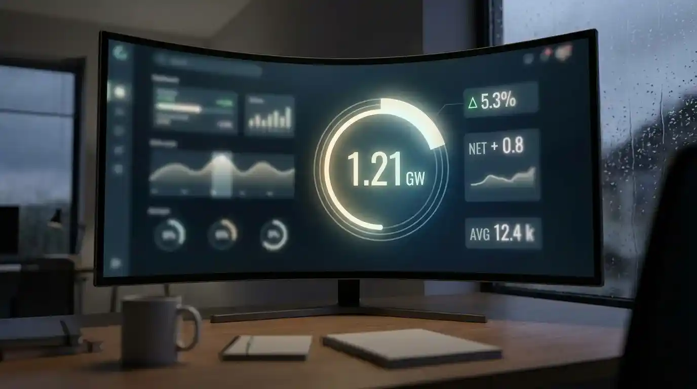 Computer monitor displaying a live football probability model with a single highlighted theoretical valuation figure for an active bet