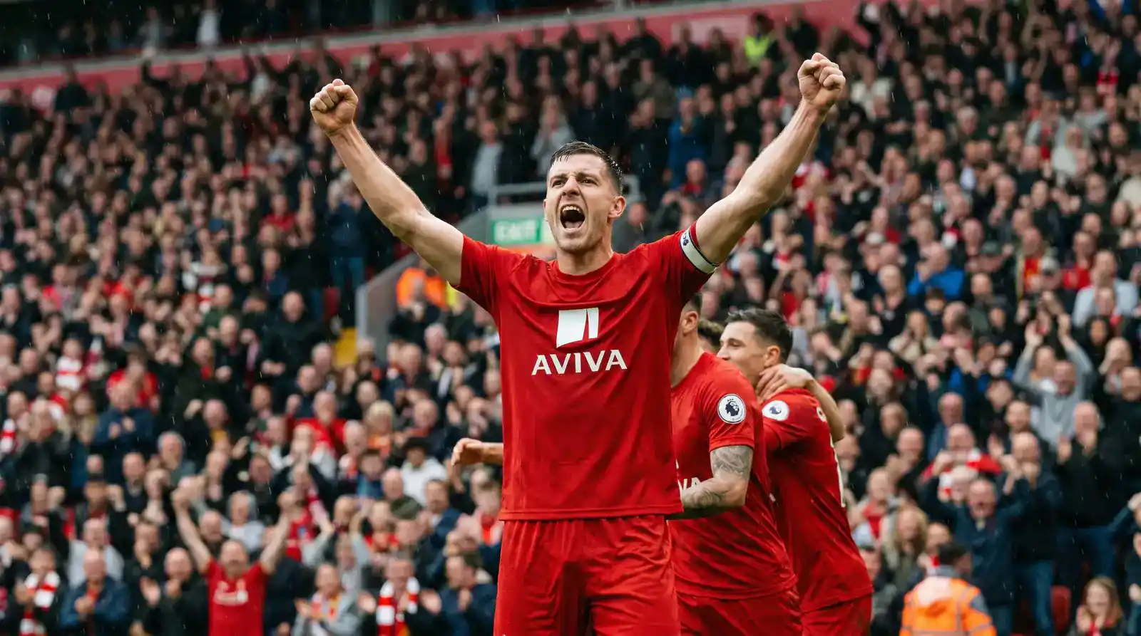 Premier League striker celebrating the opening goal of a fixture for a first goalscorer market payout