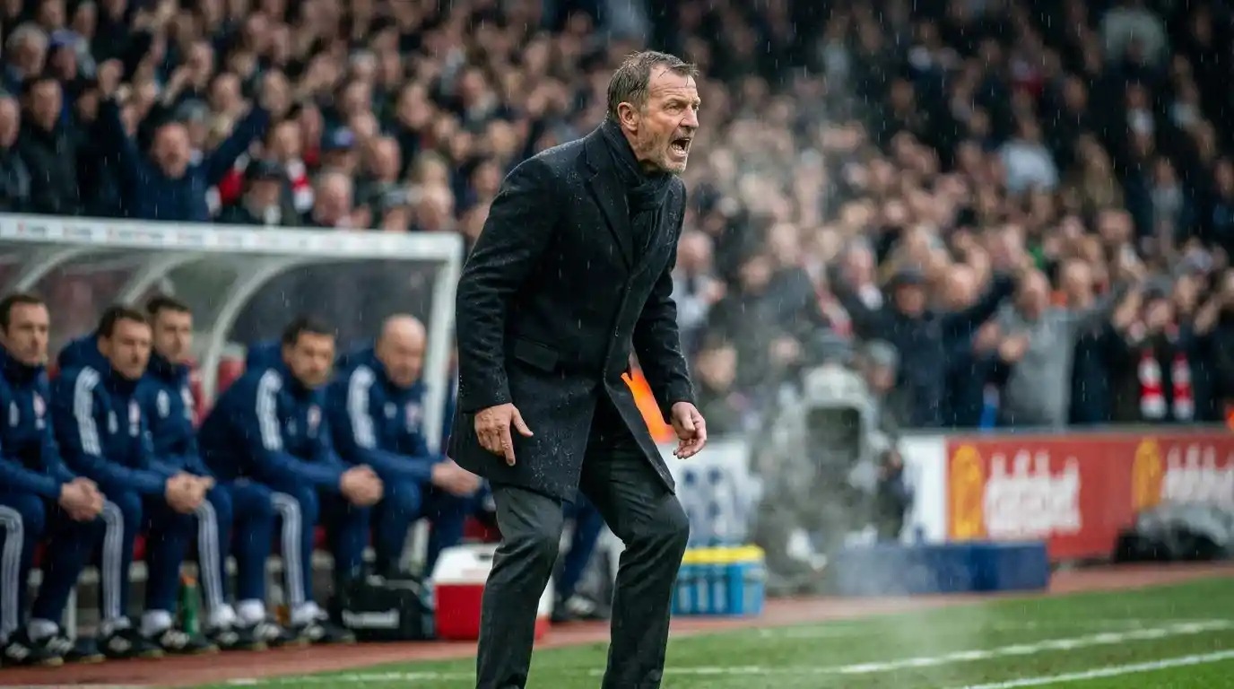 Premier League football manager giving instructions from the technical area during a match