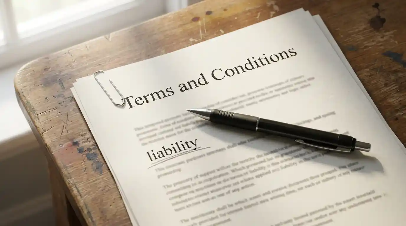 Close-up of a printed betting terms and conditions document beside a pen