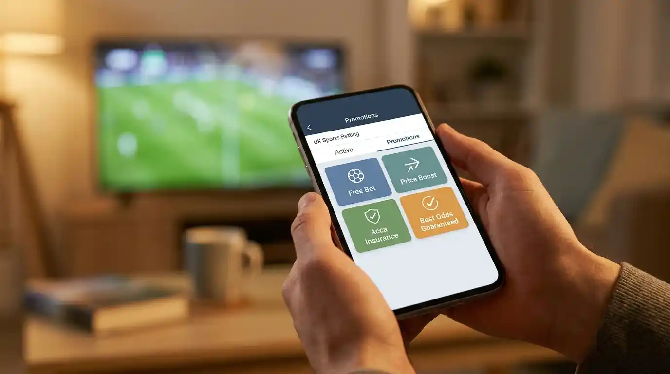 UK bookmaker app showing free bet credits and football promotional offers for a Premier League weekend