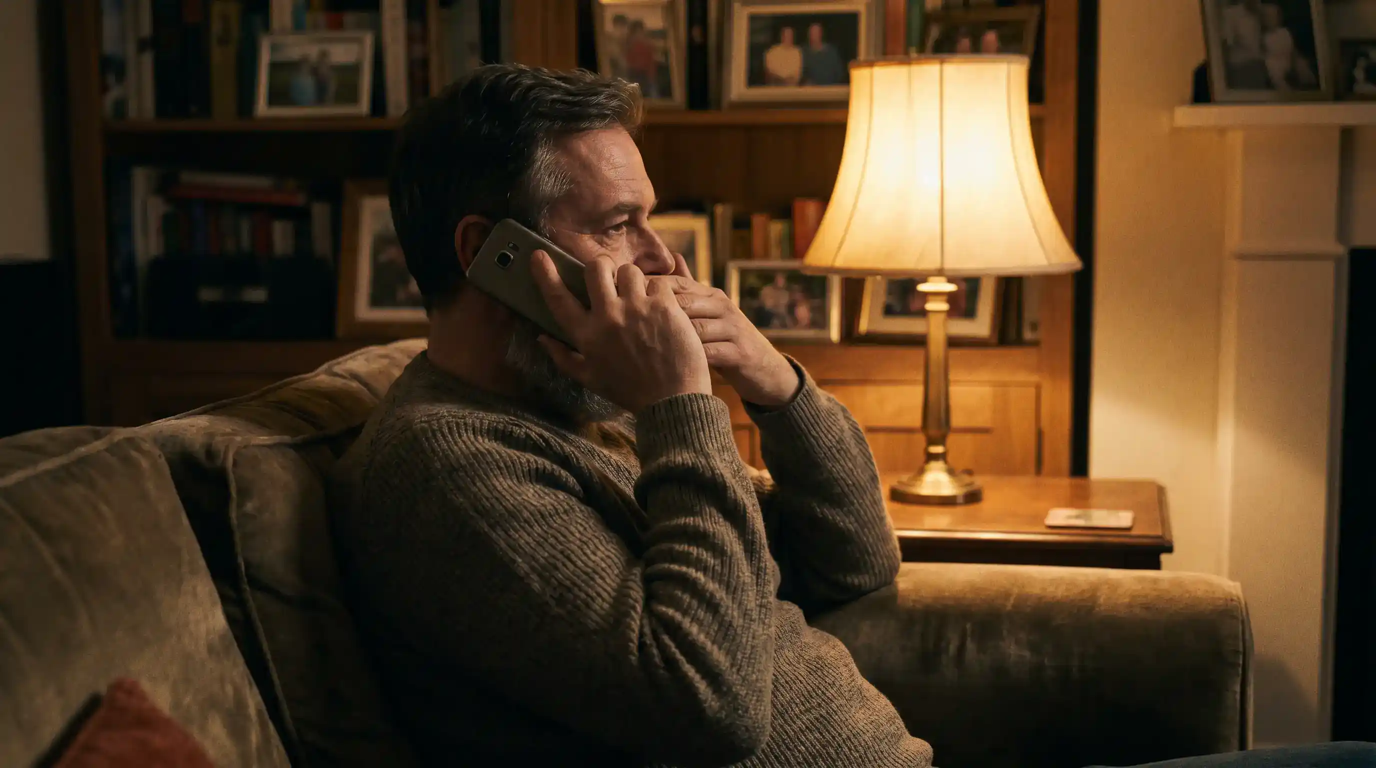 A UK adult on a quiet phone call to the National Gambling Helpline operated by GamCare for confidential support