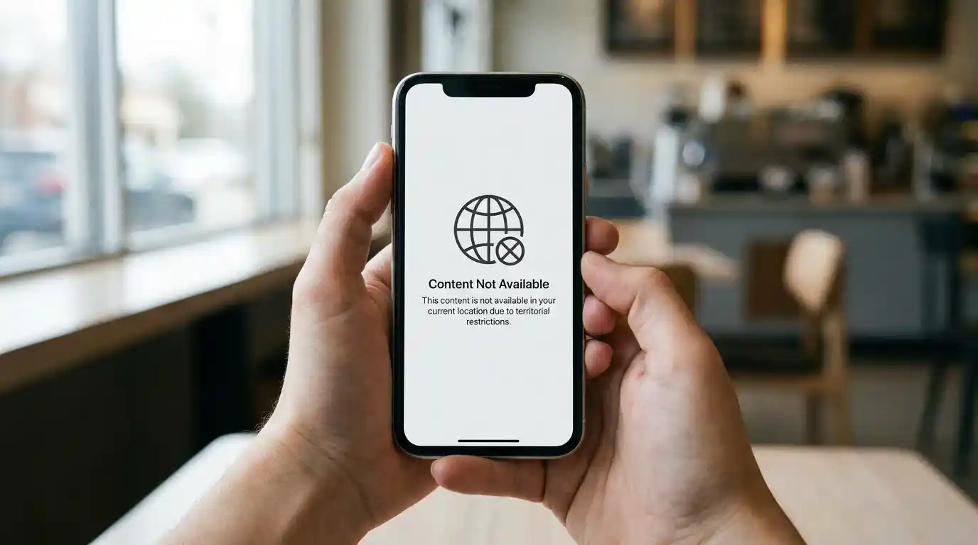 Mobile sportsbook screen displaying a territorial restriction error message with a stylised globe icon and explanatory text below