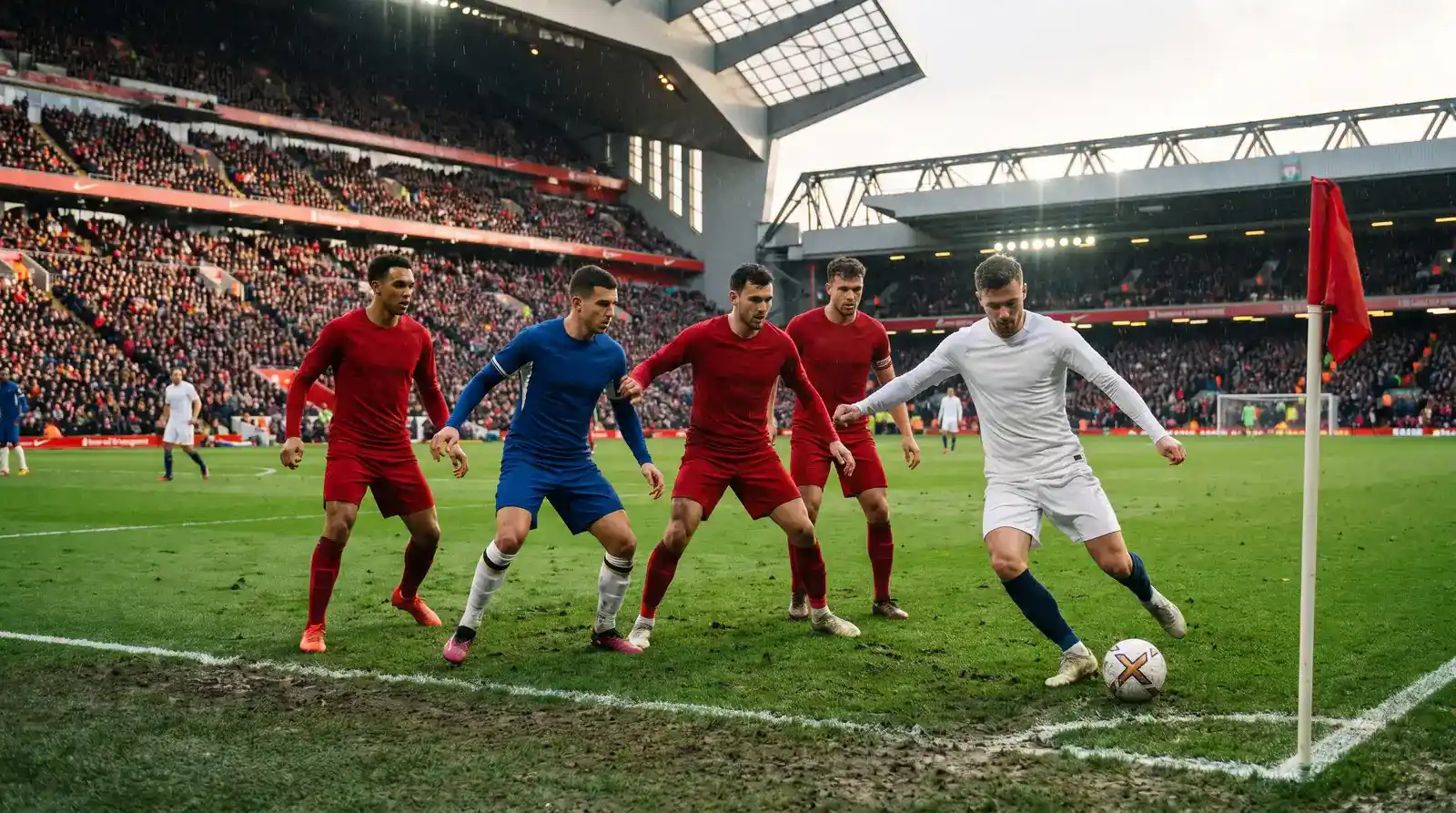 High-pressing Premier League side pinning their opponent deep in their own half during a sustained attack