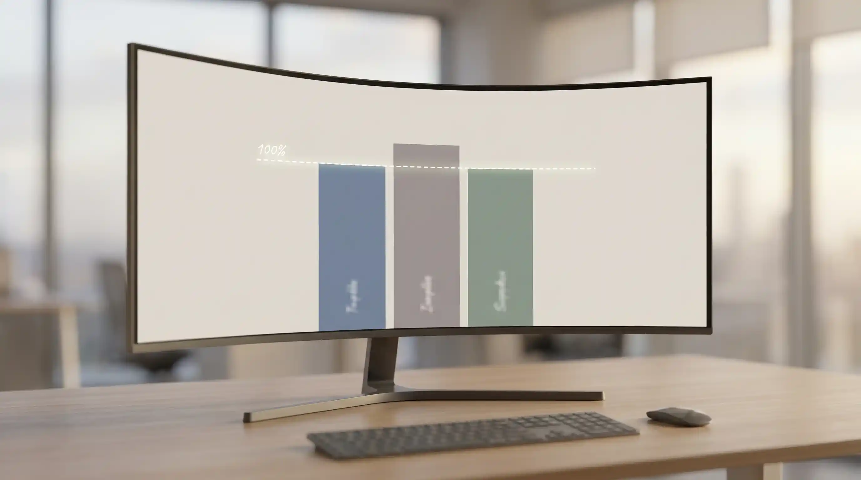Clean bar chart on a monitor showing three implied probability bars from a 1X2 Premier League market summing above 100 percent