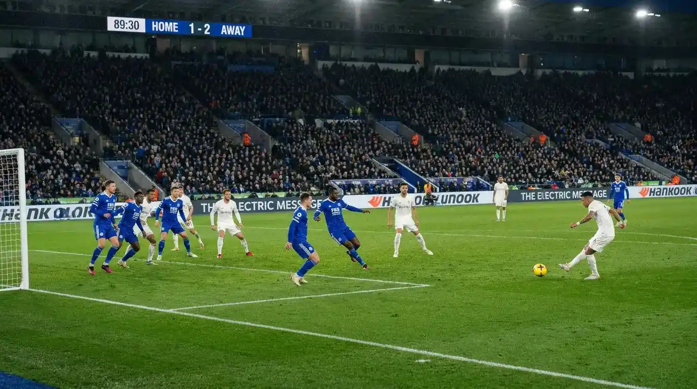 Underdog football team pressing for an equaliser late in a Premier League match