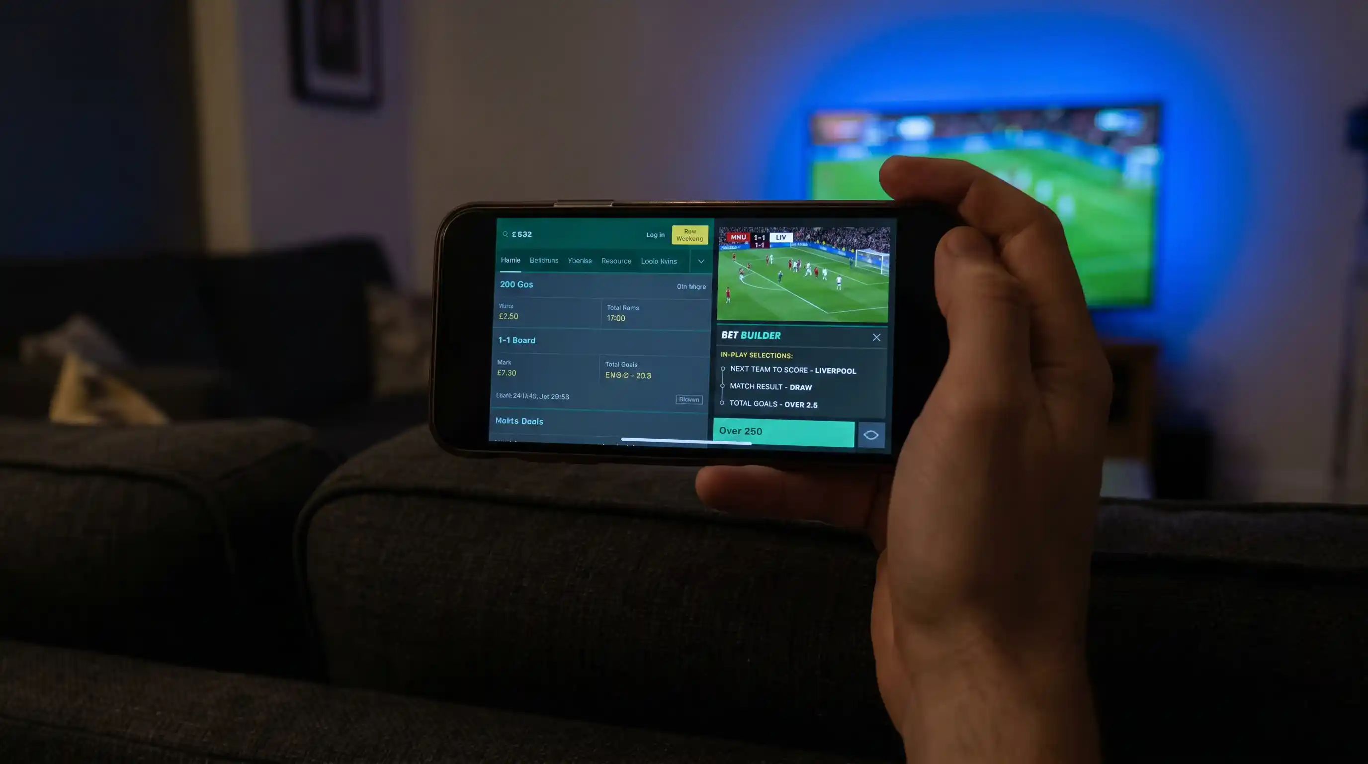 Mobile in-play Bet Builder updating during a live Premier League match