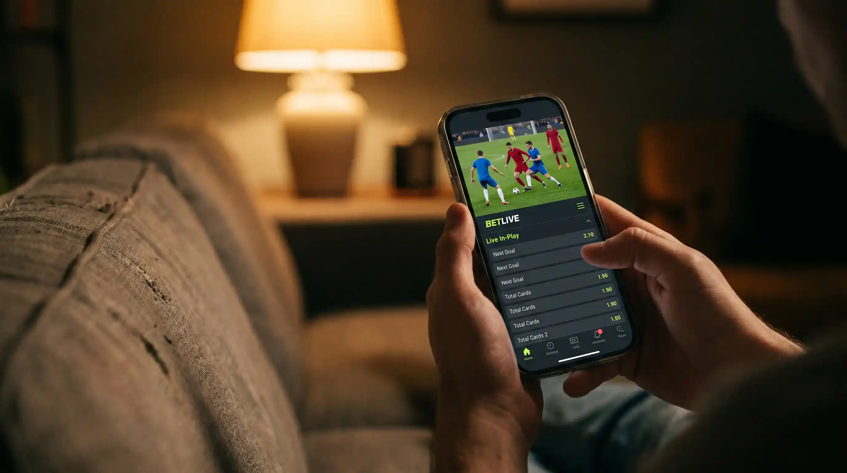 A live football stream playing inside a UK bookmaker mobile app while in-play markets remain visible underneath