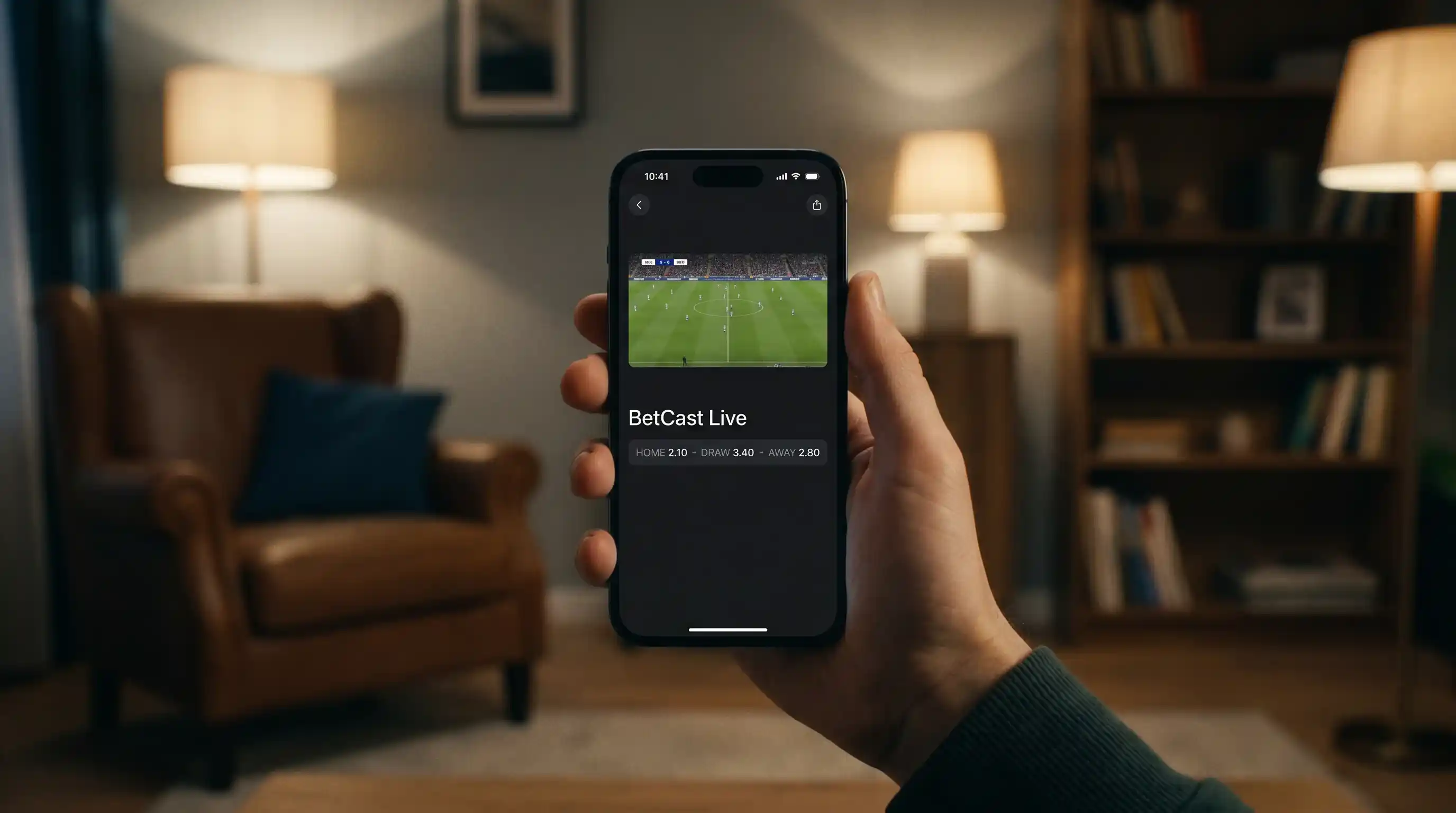 Mobile phone showing live streamed Conference League football inside a UK bookmaker app