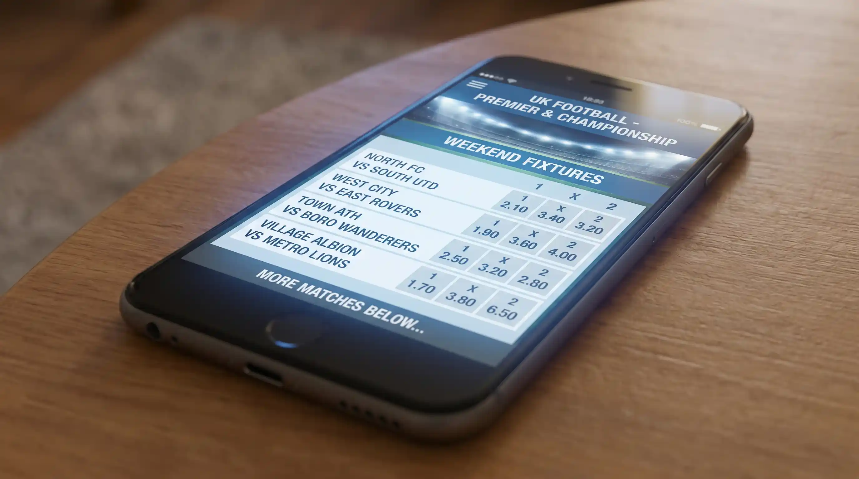 UK bookmaker app screen listing a full weekend of Premier League and Championship football fixtures
