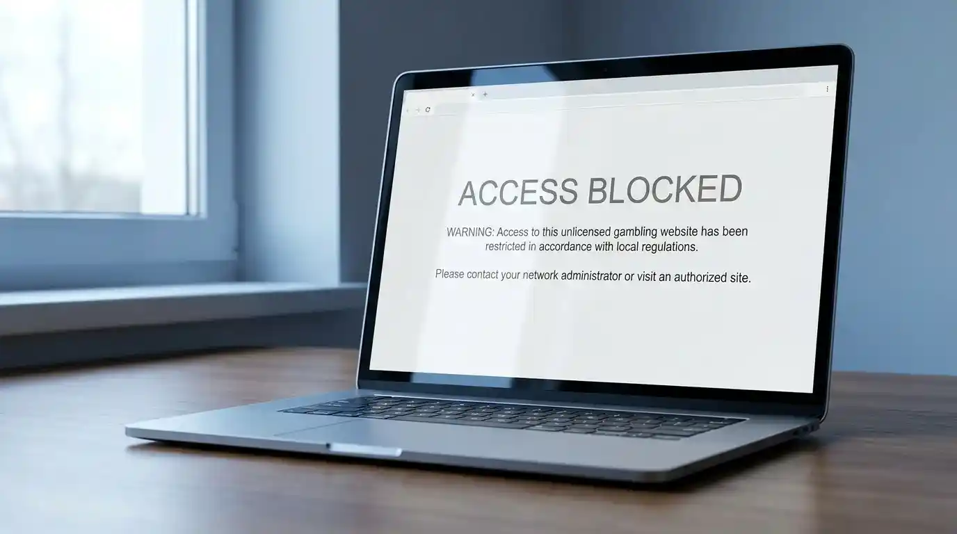 Browser warning screen blocking access to an unlicensed offshore gambling site in the UK