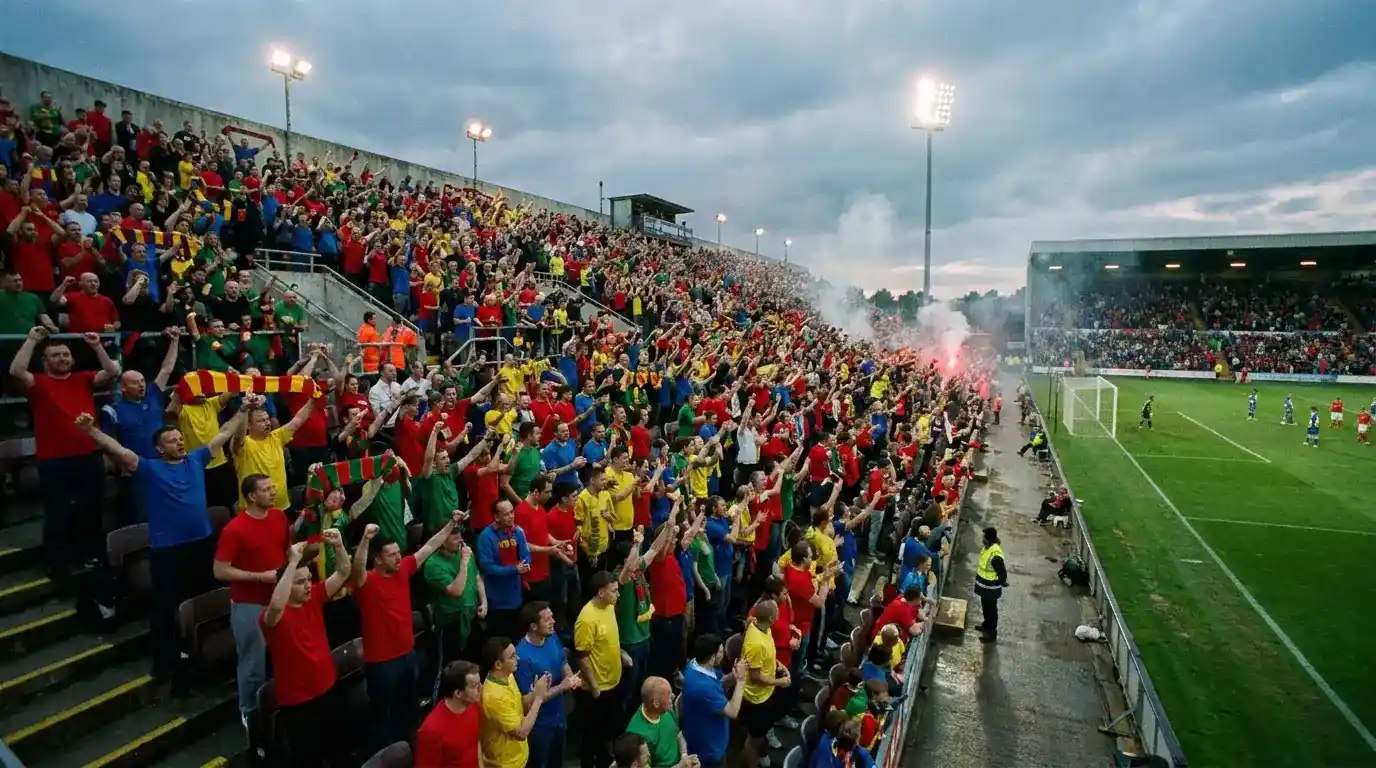 Premier League supporters watching their team play at a packed home stadium