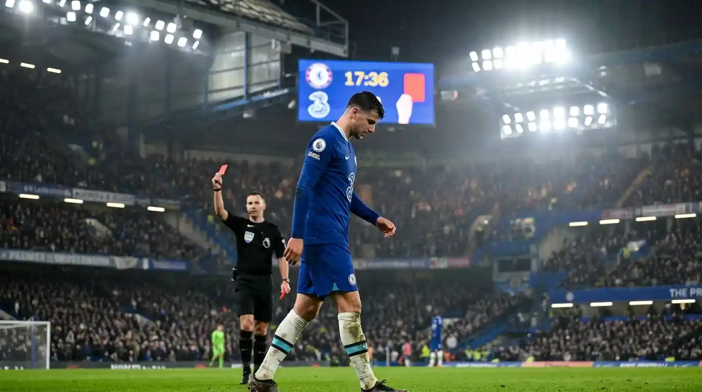 Premier League player walking off the pitch after receiving a straight red card from the referee