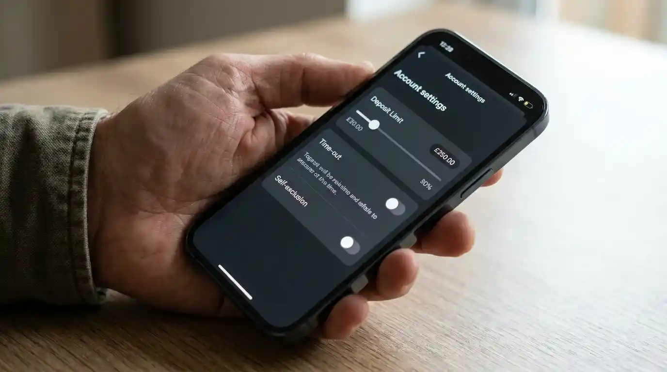 Hand setting a deposit limit on a betting account through a mobile phone interface