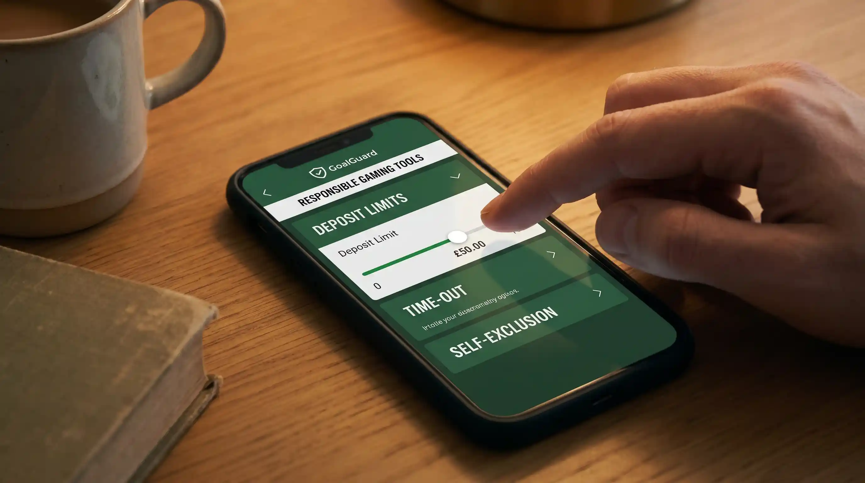 Responsible gambling tools panel on a UK bookmaker app showing deposit limits being configured