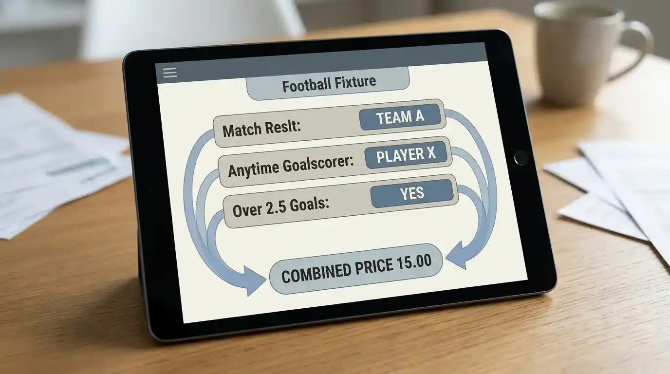 Illustration of correlated football outcomes feeding into a single Bet Builder slip