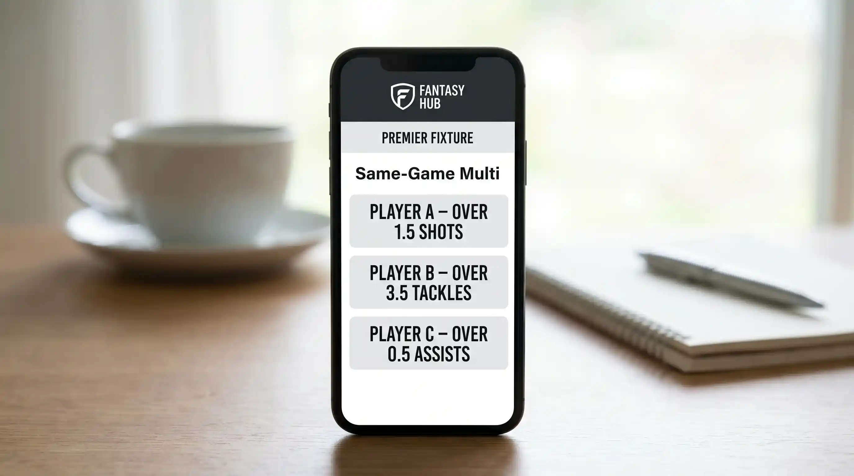 Mobile screen showing a same-game multi with three player prop legs combined into a single Premier League bet