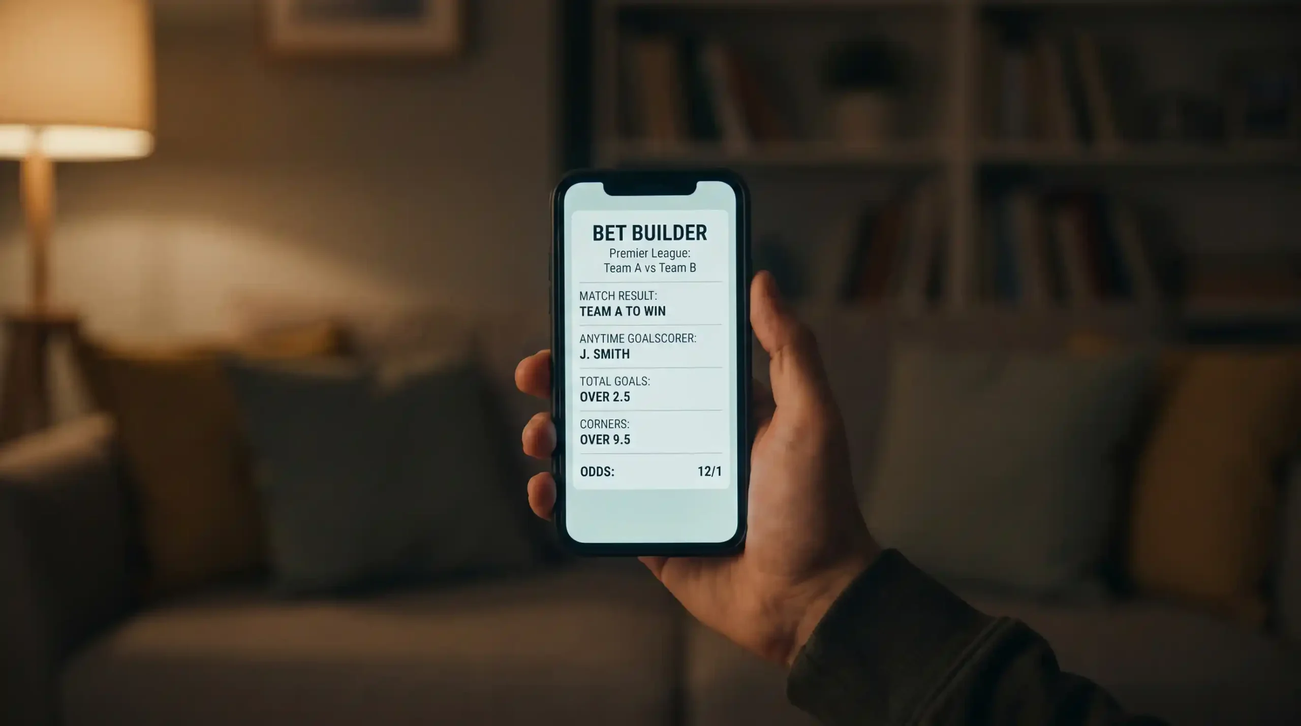 UK bookmaker app displaying a Bet Builder slip with several same-game selections on a Premier League fixture