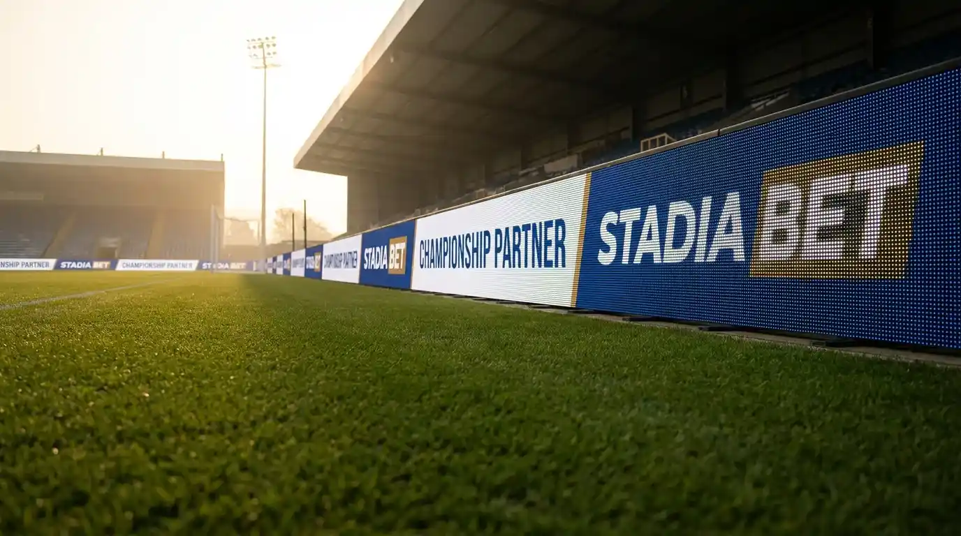 Sky Bet Championship branding visible on perimeter advertising boards at an English second-tier stadium