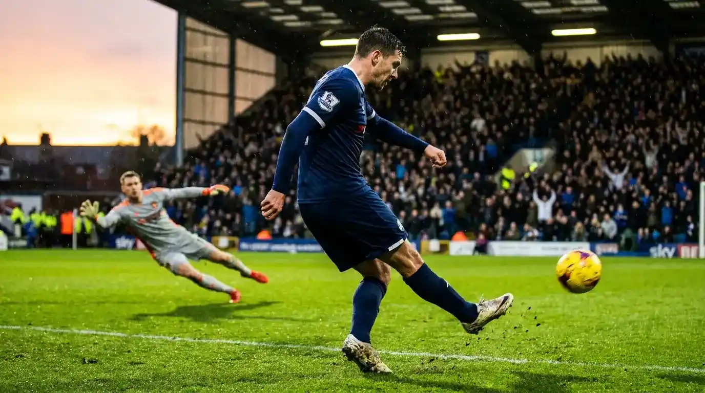 Premier League striker striking a shot on target during a fixture used to model anytime goalscorer pricing
