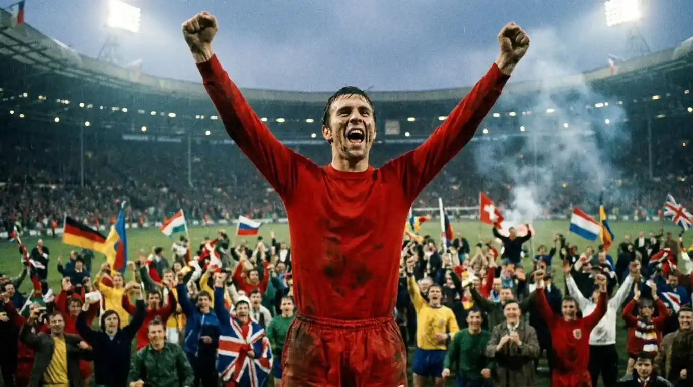 International striker celebrating a goal at a major football tournament for a top goalscorer settlement