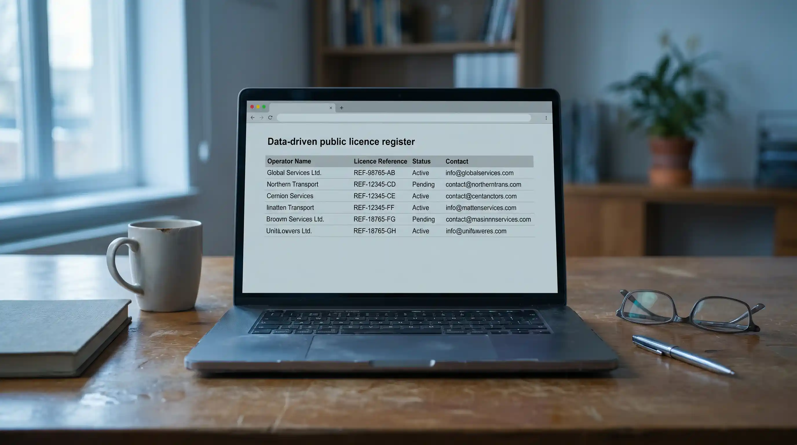 UK Gambling Commission public register page displayed on a laptop showing operator licence details